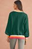 Blackish Green Striped Trim Drop Shoulder Sweater