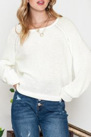 White Plain Raglan Sleeve Casual Pullover Sweater (size: (US 20-22)2XL)