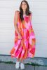 Multicolour Boho Geometric Ruffle Strap Tiered Midi Dress