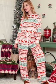 White Christmas Pullover and Drawstring Pants Pajama Set (size: (US 12-14)L)
