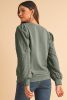 Medium Grey Eyelet Embroidered Sleeve Patchwork Ribbed Sweatshirt