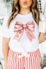 White Christmas Gingerbread Man Bowknot Print Crewneck Tee