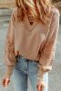 Apricot Lace and Waffle Knit Crisscross Straps V Neck Long Sleeve Top