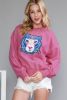 Rose Tiger Embroidered Ribbed Trim Sweatshirt