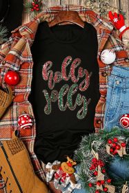 Black Christmas Sequined Holly Jolly Graphic Tee (size: (US 18-20)2XL)