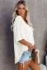White Waffle Knit Casual Drop Shoulder Loose Top