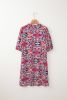 Purple Boho Abstract Print Puff Sleeve Smocked Mini Dress