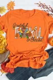 Orange Grateful Thankful Blessed Turkey Graphic Thanksgiving T Shirt (size: (US 12-14)L)
