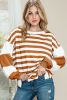 Brown Striped Colorblock Casual Drop Shoulder Sweatshirt