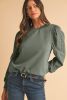 Medium Grey Eyelet Embroidered Sleeve Patchwork Ribbed Sweatshirt