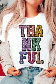 White Heat-transfer Printed THANKFUL Letter Graphic T Shirt (size: (US 20-22)2XL)