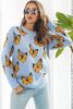 Sky Blue Dimensional Butterfly Pattern Round Neck Sweater