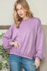 Purple Elastic Hem Lantern Sleeve Sweatshirt