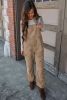 Khaki 60s Flower Print Corduroy Overalls