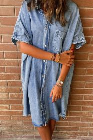 Light Blue Vintage Wash Loose Denim Shirt Dress (size: (US 12-14)L)