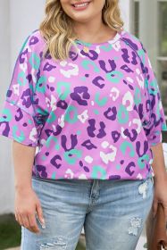 Purple Leopard Print Plus Size Short Sleeve Tee (size: (US 14-16)1X)