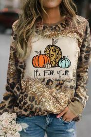 Leopard Fall Pumpkins Graphic Print Sweatshirt (size: (US 12-14)L)