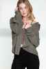 Blue Ribbed Striped Splicing Drop Sleeve Loose Shirt