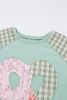 Aqua Plaid Floral Patchwork Heart Long Sleeve Top