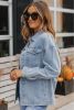 Light Blue Acid Washed Casual Flap Pocket Boyfriend Shacket