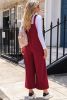 Red Corduroy Side Pockets Wide Leg Overall