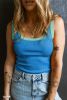 Blue Contrast Trim Ribbed Knit U Neck Tank Top