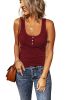 Red Casual Buttoned Ribbed Tank Top