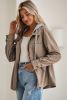 Pale Khaki Pockets Drawstring Hooded Corduroy Shacket