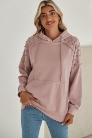 Sand Pink Stud Detail Kangaroo Pocket Hoodie (size: (US 20-22)2XL)