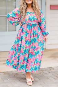 Sky Blue Floral Allover Print Square Neck Plus Size Maxi Dress (size: (US 14W-16W)1X)