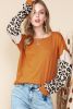 Brown Leopard and Glitter Patchwork Long Sleeve T-Shirt
