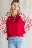 Red Heart & Striped Print Raglan Sleeve Henley Top