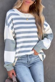 Blue Casual Striped Drop Shoulder Pullover Sweatshirt (size: (US 18-20)2XL)