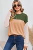 Green Ribbed Color Block Long Sleeve Loose Top
