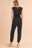 Black Shirred High Waist V Neck Sleeveless Jumpsuit