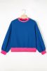 Blue Contrast Trim Bubble Sleeve Sweatshirt