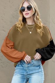 Pickle Green Colorblock Bishop Sleeve Exposed Seam Ribbed Sweater (size: (US 20-22)2XL)