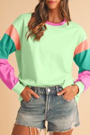 Green Color Block Sleeve Loose Fit Top (size: (US 20-22)2XL)