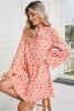 Orange Floral Button V Neck Bell Sleeve Mini Dress