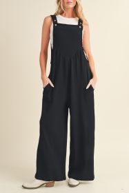 Black Adjustable Straps Ruched Wide Leg Jumpsuit (size: (US 12-14)L)