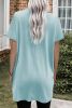 Light Blue Plain Loose Pocket Casual Tunic Long T-Shirt