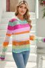 Rose Red Colorblock Striped Hollow Knitted Top