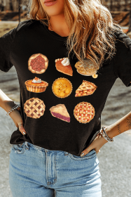 Black Thanksgiving Pumpkin Pies Dessert Graphic Tee (size: (US 20-22)2XL)