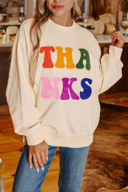 Apricot THANKS Chenille Drop Shoulder Sweatshirt (size: (US 12-14)L)
