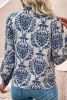 Sky Blue Ethnic Print Notch Neck Plus Size Shirt