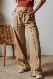 Smoke Gray Exposed Seam Drawstring High Waist Wide Leg Pants (size: (US 12-14)L)