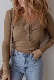 Chestnut Anglaise Broider Ribbed Long Sleeve Top (size: (US 12-14)L)