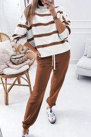 Brown Striped Drop Shoulder Pullover and Joggers Set (size: (US 20-22)2XL)