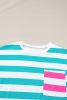 Blue Stripe Patch Pocket Drop Sleeve Slits T Shirt
