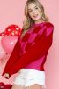 Multicolor Checkered Pattern Pompom Heart Knitted Sweater
